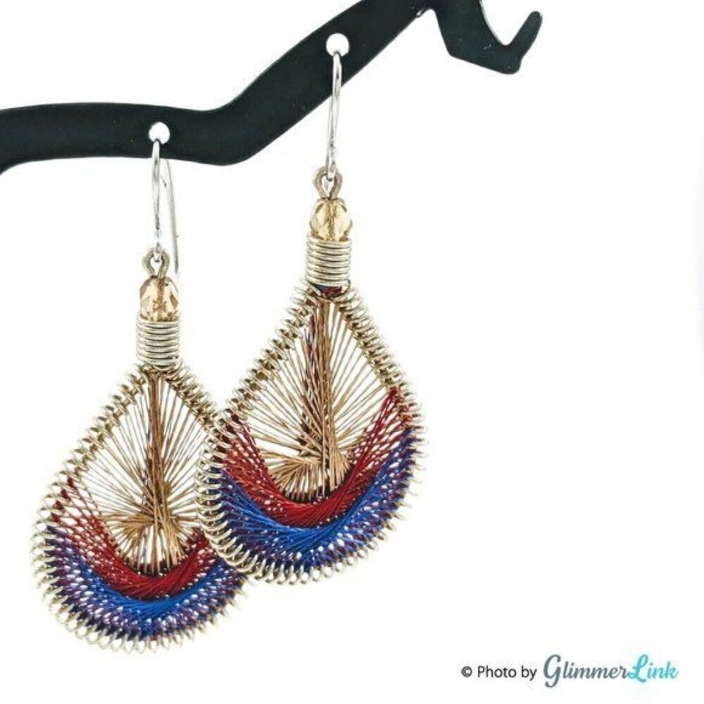 Mermaid Machu Picchu Teardrop Thread Art Drop Earrings